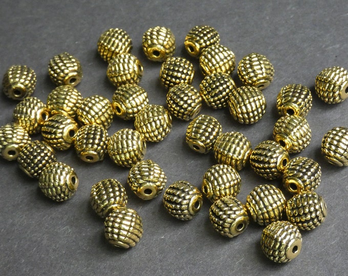 20 PACK of 9mm Round Textured Zinc Alloy Metal Beads, Metal Spacers, Round Bead, 2mm Hole, Silver Textured Beads, Antique Gold Color, Bump