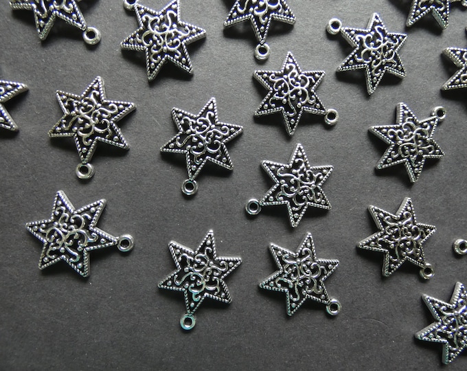 23x18mm Alloy Metal Star Of David Pendants, Tibetan Silver Metal Pendant, Antiqued Charm, 1.5mm Hole, Star of David Charm, 6 Pointed Star