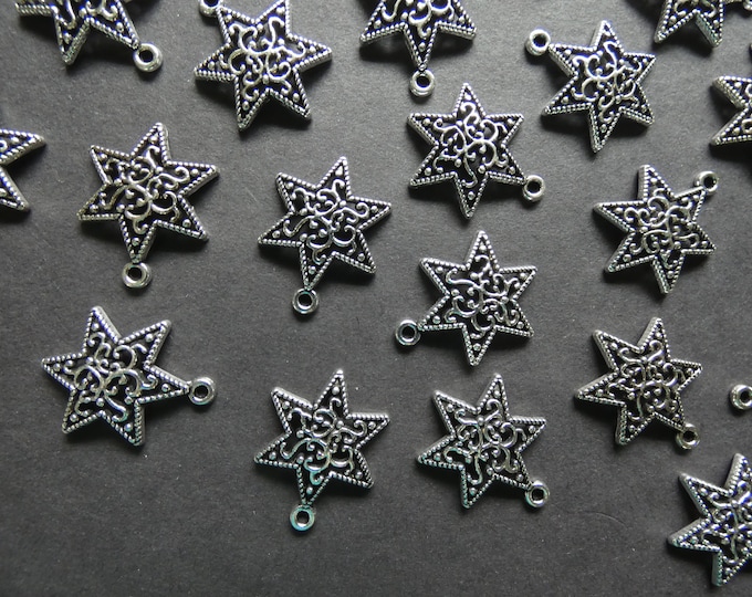 23x18mm Alloy Metal Star Of David Pendants, Tibetan Silver Metal Pendant, Antiqued Charm, 1.5mm Hole, Star of David Charm, 6 Pointed Star