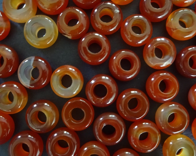 12x6mm Natural Carnelian Rondelle Bead, Round Stone Ring, 5mm Hole, Polished Carnelian Donut, Natural Stone, Red Carnelian Crystal Ring