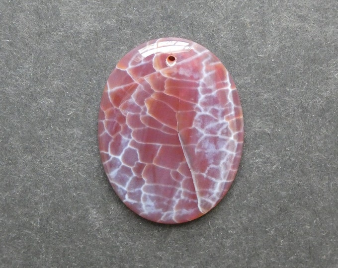 43x33mm Natural Fire Agate Pendant, Large Oval Pendant, Red, Dyed, Gemstone Pendant, One of a Kind, Only One Available, Unique Agate Stone