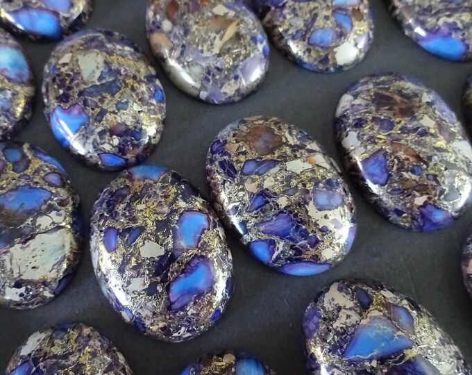 30x22mm Natural Brass Line Kyanite Cabochon, Oval Cabochon, Polished Stone, Purple Stone Cabochon, Natural Gemstone Mineral, Purple and Gold