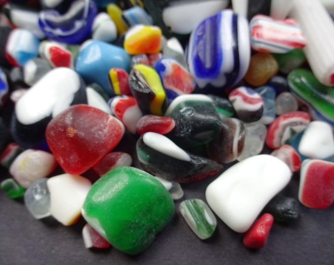 1/2 POUND Mixed Striped and Millefiori Glass Beads, Drilled & Undrilled, About 200-300 Beads, 1mm-52x40mm,  Glass Bead Mixed Lot