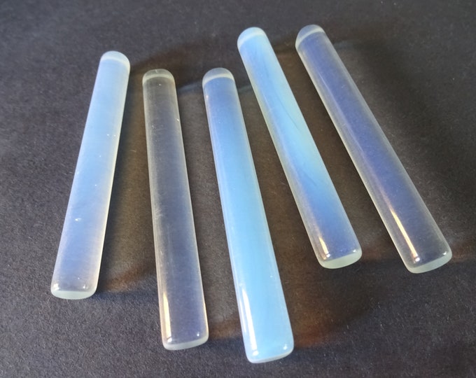 75x10mm Opalite Column, Synthetic, Undrilled, Opalite Stone Column, No Hole, Polished, Wire Wrapping Crystal, Clear & White Mineral