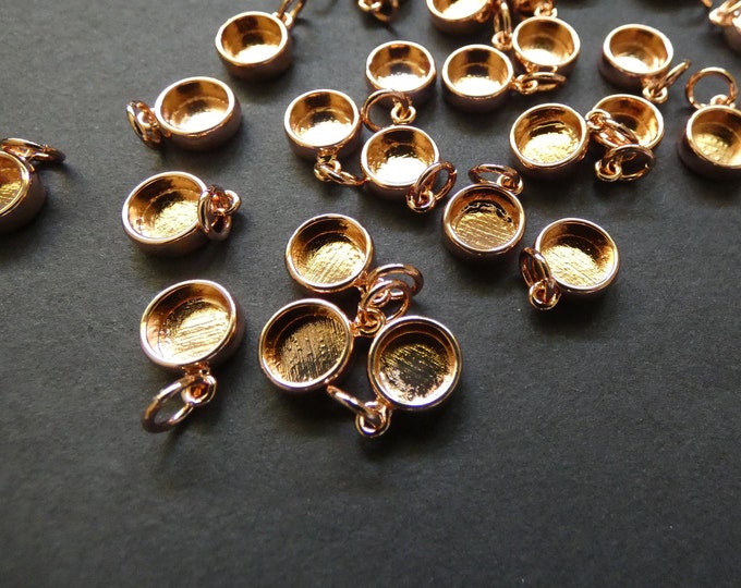 11x8mm Brass Cabochon Setting Charm, For 6mm Cab, Rose Gold, 6mm Tray, 3mm Hole, Flat Round, Cabochon Casting, Flat Round Rhinestone Setting