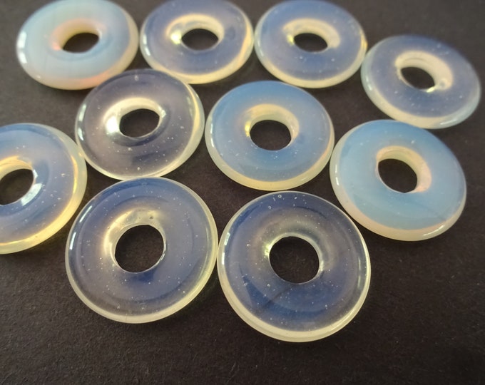 Set of 18mm Opalite Glass Pendant, Glass Donuts, Clear, Clear Glass, Opalite Component, Round Glass Pendant, Wire Wrap