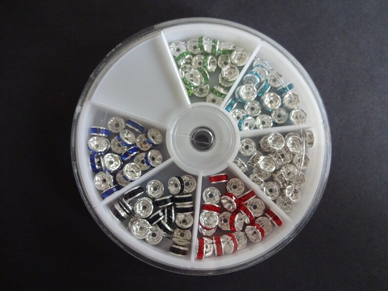 Rhinestone Bead 6x3mm Spacer Beads 6 Color Rhinestone Rondelle Beads About 120 Brass Beads Set European Bead With Organizer Bead Mix