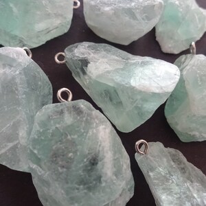 25-45mm Natural Raw Green Fluorite Pendant, 304 Stainless Steel Loop, Large Charms, Gemstone Jewelry, Rough Gemstone, Unfinished Fluorite