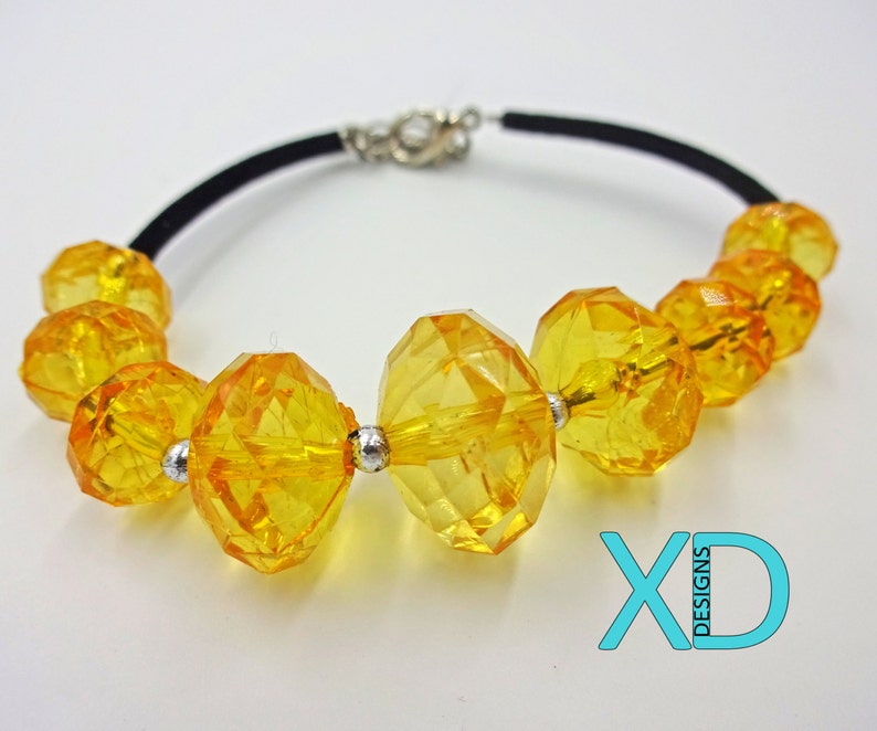 Beaded Adjustable Bracelet Handmade Yellow Faceted Large Bead Bracelet Beaded Jewelry Handcrafted Vibrant Jewelry Extender Chain