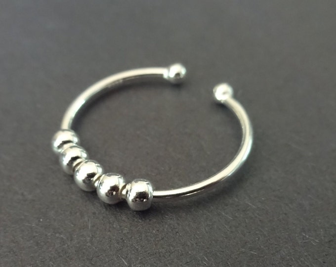 925 Sterling Silver Adjustable Anxiety Ring, Decompression Ring, Silver Fidget Ring, Stylish Shiny Silver Band, 5 Moveable Ball Beads