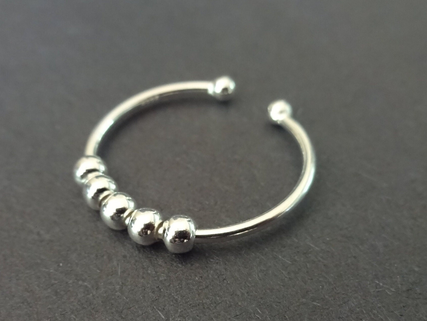 Adjustable Silver Spinner Ring – Copper Anxiety Worry Beads – Women Men Unisex