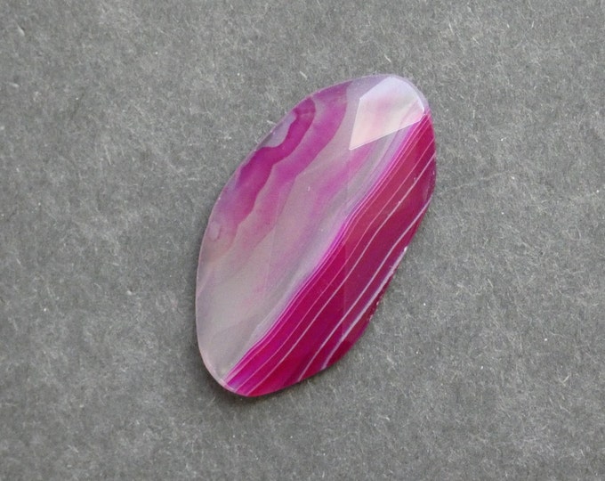 42x23x6.5mm Natural Agate Cabochon, Faceted Agate Cab, Pink, Dyed, One of a Kind, Gemstone Cabochon, Only One Available, Unique Agate Nugget