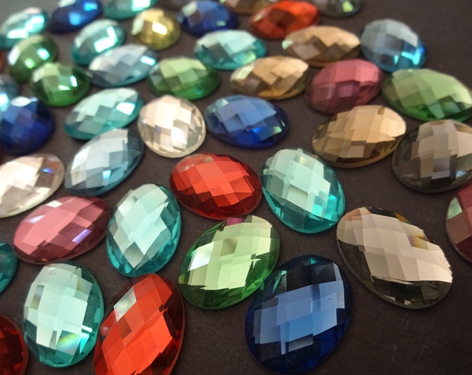 13x18mm Faceted Rhinestone Glass Cabochons, Mixed Colors, Glass Oval Rhinestone Cabochon, Undrilled & Back Plated