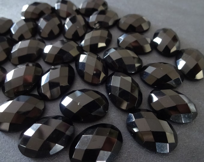 18x13mm Natural Black Agate Cabochon, Faceted Oval Cabochon, Polished Gem, Natural Agate Cab, Oval Gemstone Focal, Classic Solid Black Color