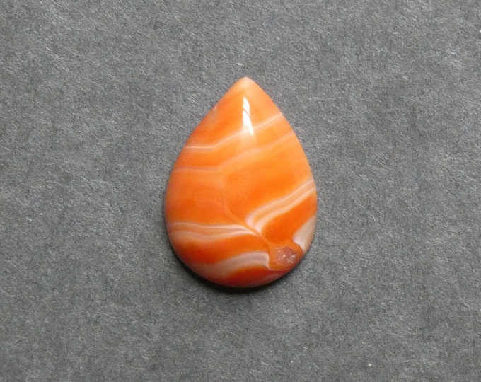 25x18mm Natural Striped Agate Cabochon, Teardrop, Orange, Dyed, Gemstone Cabochon, One of a Kind, Banded Agate Cabochon, Unique Agate Cab