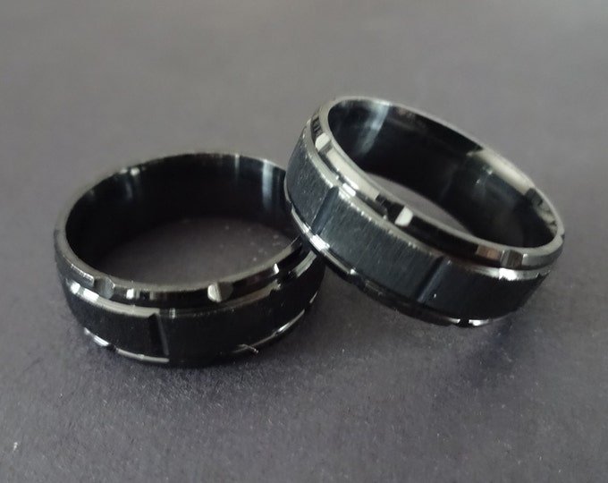 Stainless Steel Brick Pattern 8mm Ring, Grooved Band, Black Color, US Sizes 6-13, Handcrafted Steel Ring, Unisex, Layered Brick Design