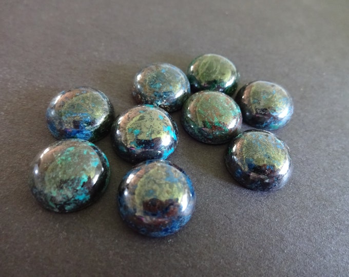 14x6mm Natural Malachite Dome Cabochon, Half Round Gemstone, Polished Gem, Blue & Brown Stone, Blue Gemstone, Mixed Color Gem, Unique Stone