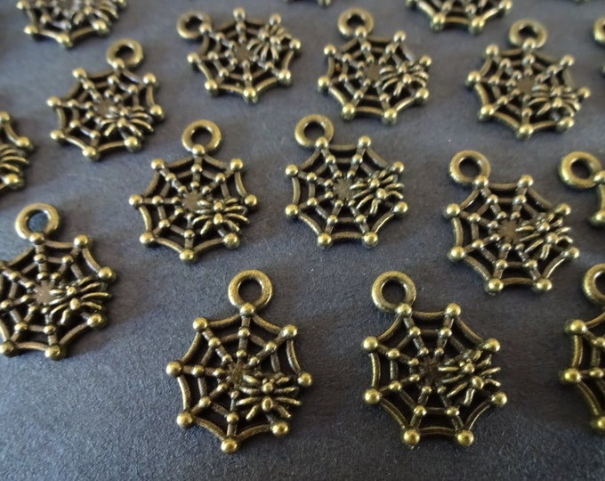 50 PACK 17x14mm Halloween Spider Web Charms, Antiqued Bronze Color, Halloween Charm, Spooky Charm Bead, October, Autumn, Spiderweb Charm