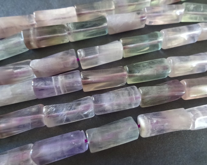 21x10mm Natural Fluorite Twisted Column Beads, 15.5 Inch Strand Of About 19 Gems, Natural Polished and Drilled Stones, Purple Fluorite Beads