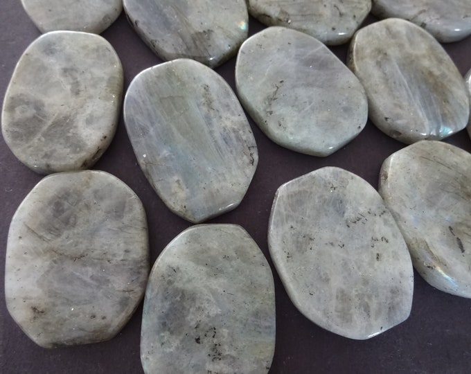 35-40mm Natural Labradorite Pendant, Side Drilled, Oval Pendant, Gray, Polished Gem, Natural Gemstone Component, Stone Charm, 2mm Hole