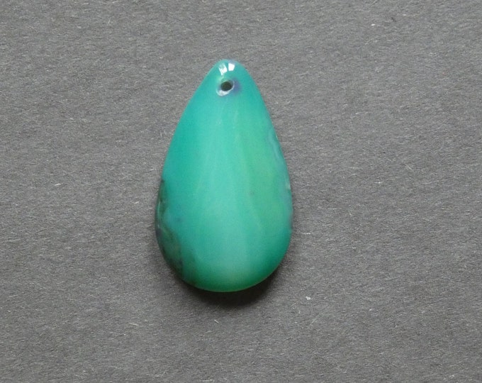 34x20mm Natural Striped Agate Pendant, Banded Agate, Gemstone Pendant, Green, Dyed, One of a Kind, Large Teardrop Pendant, Agate Charm