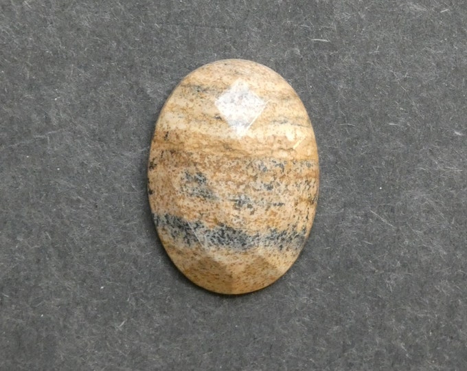 30x22x7mm Natural Picture Jasper Faceted Cabochon, Gemstone Cabochon, One of a Kind, Brown, Oval, Only One Available, Unique Jasper Stone