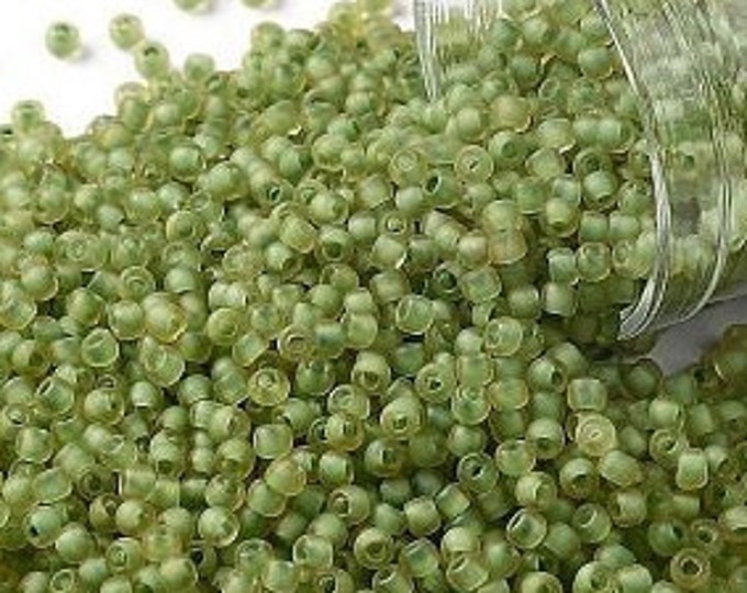 11/0 Toho Seed Beads, Green Lined Citrine (946FM), 10 grams, About 3000 Round Seed Beads, 2.2mm with .8mm Hole, Matte Finish