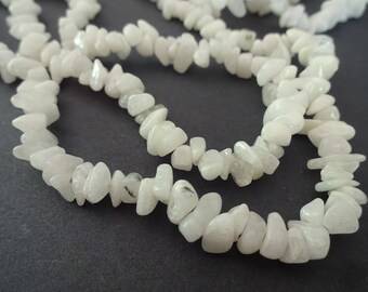 33 Inch 3-11mm Natural White Jade Bead Strand, About 380-400 Jade Nugget Beads, Drilled Jade Chip, Semi Transparent White Pebble, Jade Stone
