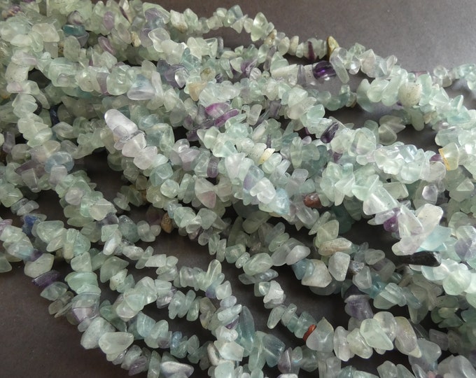 34 Inch 4-6mm Natural Fluorite Bead Strand, About 200 Stones, Green and Purple, Natural Polished Nuggets, Drilled Fluorite Chip Stones