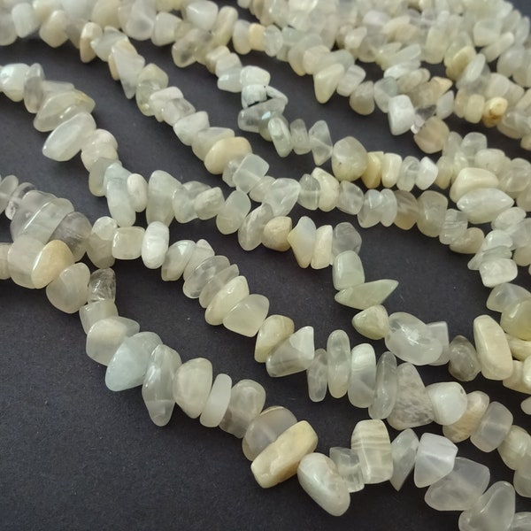33 Inch Strand 5-8mm Natural Moonstone Beads, White Moonstone Beads, White Moonstone Nuggets and Chips, Translucent Pebbles, Polished