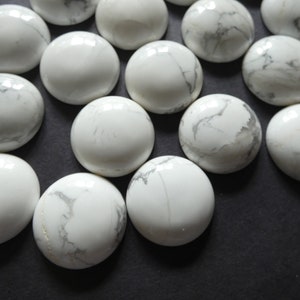 25x7.5mm Natural Howlite Cabochon, Round Gemstone Dome Cab, Polished Gem, Natural Stone, White Howlite, Stone Cabochon, Gray Swirls