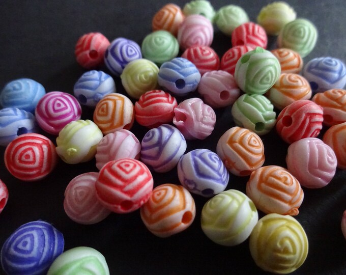 8x6.5mm Acrylic Rose Beads, Mixed Colors, 8mm Flower Bead, Rainbow Flowers, Mixed Lot, Round Roses, Beautiful Floral Beads, 2mm Holes