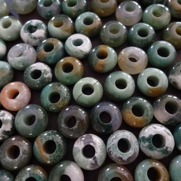 10.5mm Natural Indian Agate Rondelle Bead, Round Stone Ring, 4mm Hole, Polished Gem, Natural Stone, Agate Crystal Ring, Mixed Colors