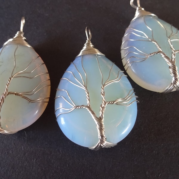 50-55mm Opalite and Brass Wire Wrapped Pendant, Wire Wrapped Tree Design, Wire Wrapped Opalite Pendant, Natural Gemstone, Tree