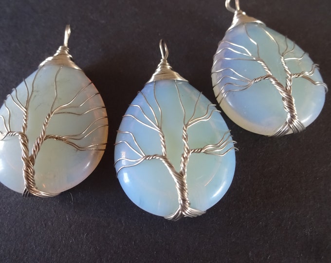 50-55mm Opalite and Brass Wire Wrapped Pendant, Wire Wrapped Tree Design, Wire Wrapped Opalite Pendant, Natural Gemstone, Tree