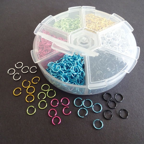6 Color Aluminum Jump Ring Set, 4.4mm, 1000+ Rings, Jewelry Set, Aluminum Wire Open Jump Ring Kit, Rainbow Jump Rings, With Organizer