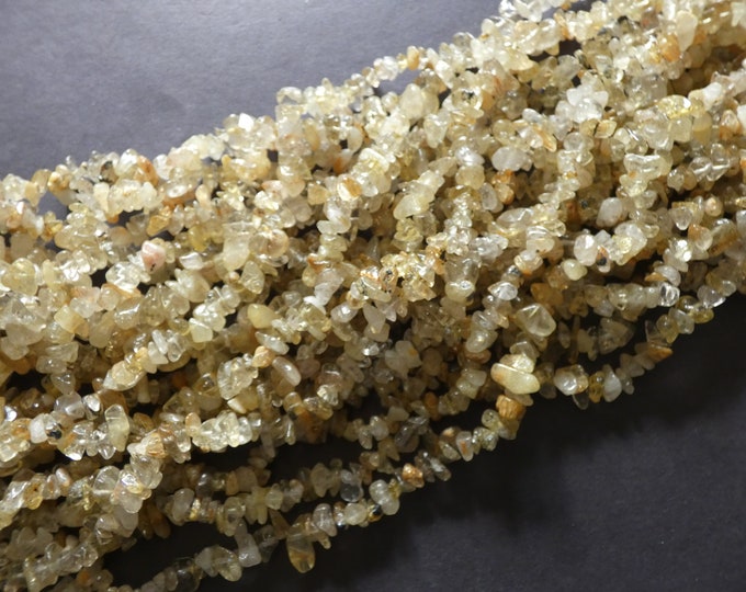 31.5 Inch 5-8mm Natural Rutilated Quartz Bead Strand, About 300 Beads, Shiny Natural Stone, Clear & Golden Quartz Crystal, Polished Mineral