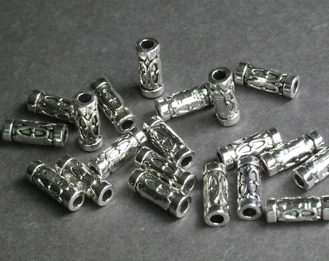 10 PACK 13mm Etched Metal Tube Beads, Etched Design, Antiqued Silver Color, Cylinder Engraved Tube Beads, 2.5mm Hole, Modern Style