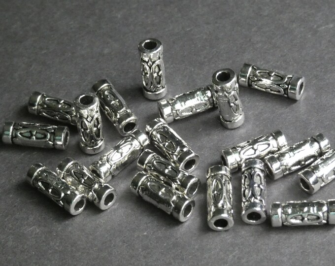 10 PACK 13mm Etched Metal Tube Beads, Etched Design, Antiqued Silver Color, Cylinder Engraved Tube Beads, 2.5mm Hole, Modern Style