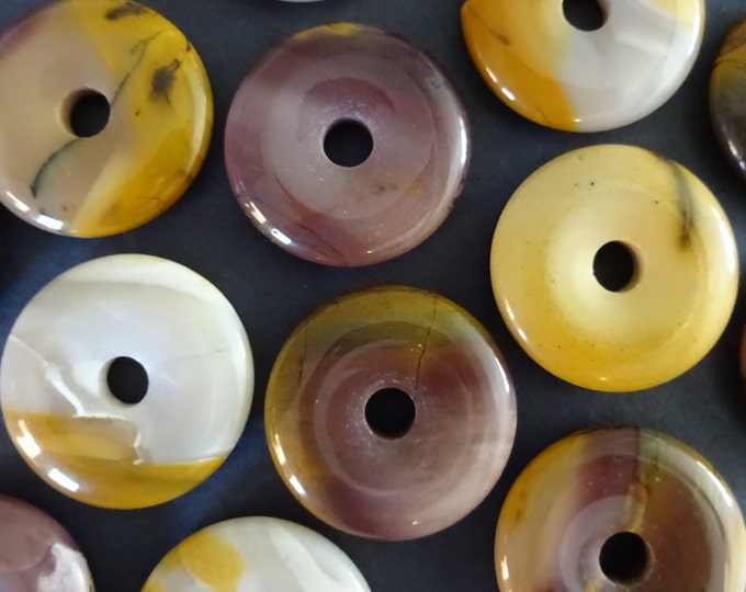 30mm Natural Mookaite Donut Pendant, Yellow & Maroon, Polished Gem, Natural Gemstone Component, Round Donut Stone, Wire Wrapping Stone