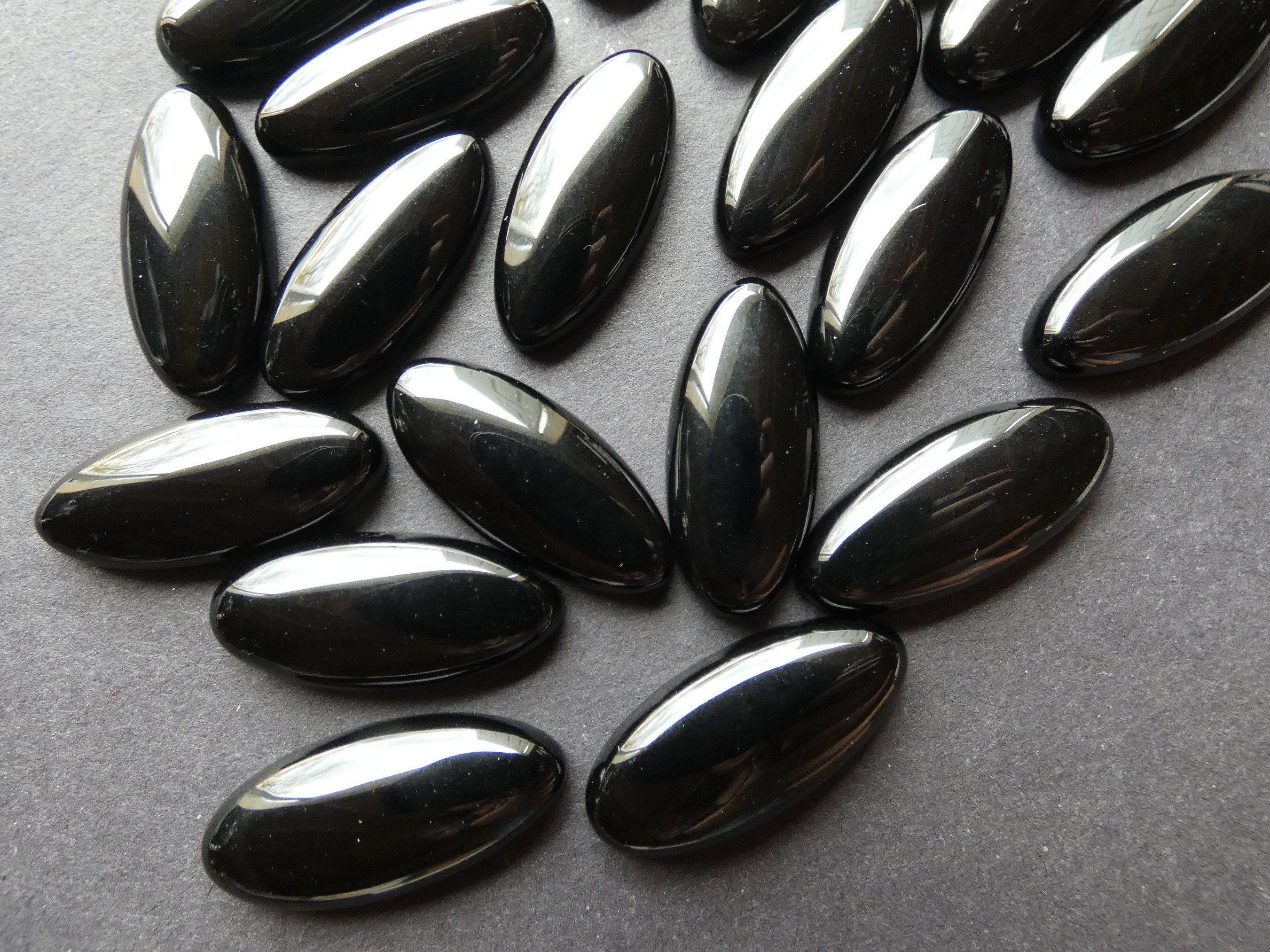 27x12mm Natural Black Obsidian Cabochon, Horse Eye Gemstone Cabochon, Polished Gem, Solid Black