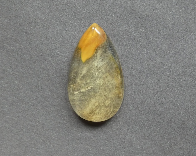 48x27x8mm Tigerskin Glass Cabochon, Large Teardrop, Brown and Clear, One of a Kind, Only One Available, Glass Cabochon, Jewelry Making Cab