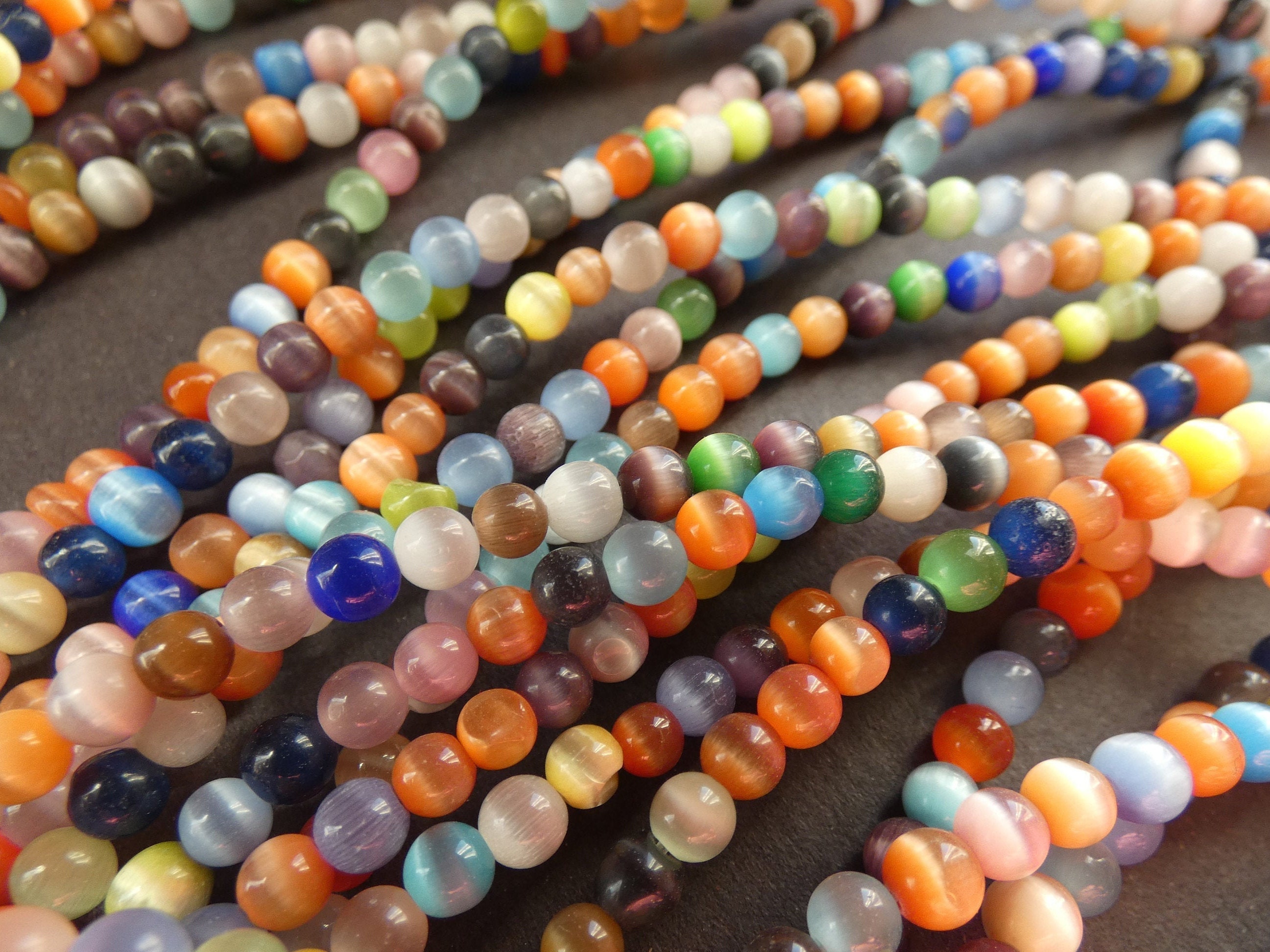 15.5 Inch 4mm Cat Eye Glass Ball Bead Strand, About 95 Cat's Eye Beads, Mixed Color Rainbow