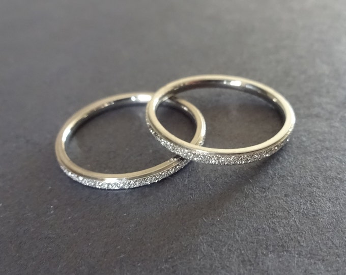 Stackable Stainless Steel Silver Frosted Ring, 2mm Thin Simple Band, Size 5-11, Steel Frosted Ring, Unisex Ring, Wedding and Engagement Ring