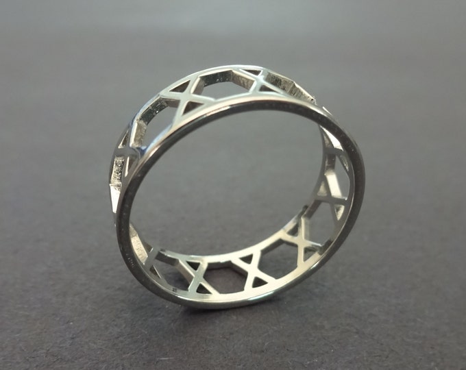 Stainless Steel X Ring, X Pattern Band, Sizes 7-10, Handcrafted Steel Ring, Roman Numeral Ring, Criss Cross Diagonal Design Ring