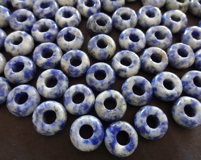 10.5mm Natural Blue Spot Jasper Rondelle Bead, Round Stone Ring, 4mm Hole, Polished Gem, Blue Spotted Jasper, Natural Stone, Stone Ring,