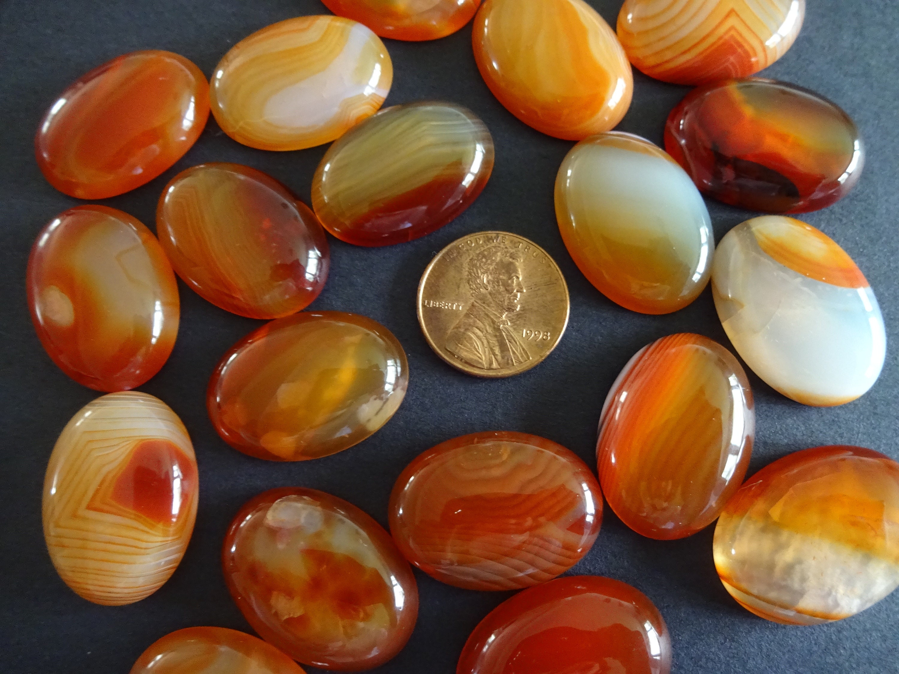 25x18mm Natural Striped Red Agate Gemstone Cabochon, Oval Red Cabochon