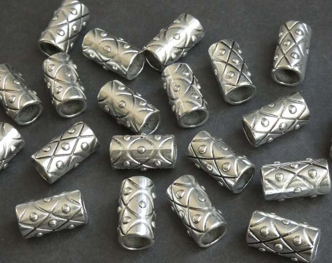 10 PACK 17mm Tibetan Silver Tube Beads, Notch Design, Antiqued Silver Color, Cylinder Engraved Tube Beads, 7mm Holes, Modern Style