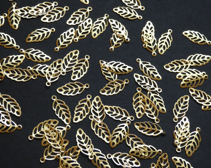 13mm 304 Stainless Steel Golden Leaf Charms, Leaves Pendants, Classic Gold Color, Lightweight, Gold Leaf, 1mm Hole, Tiny Leaf Nature Pendant