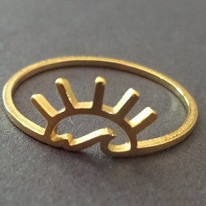Stainless Steel Gold Sunset Ring, Sun & Ocean Wave Design, Sizes 7-11, Minimalist Ocean Wave Ring, Summer Sun Beach Lover Ring